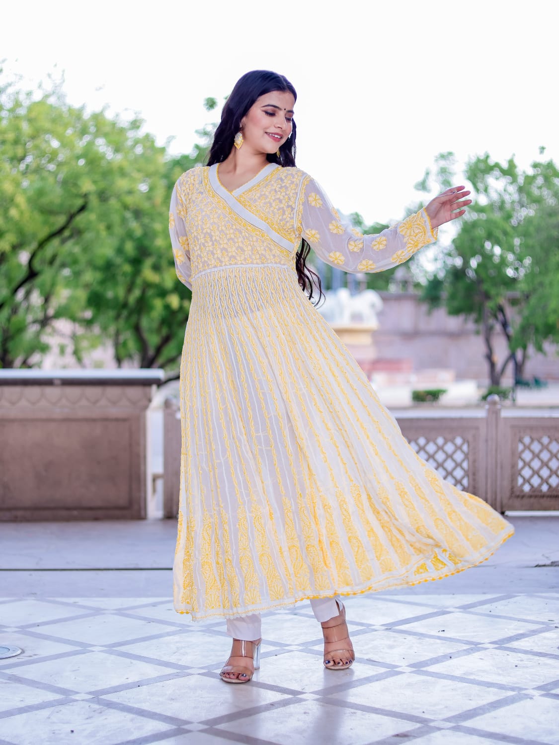 Georgette Angarkha style all over embroidered