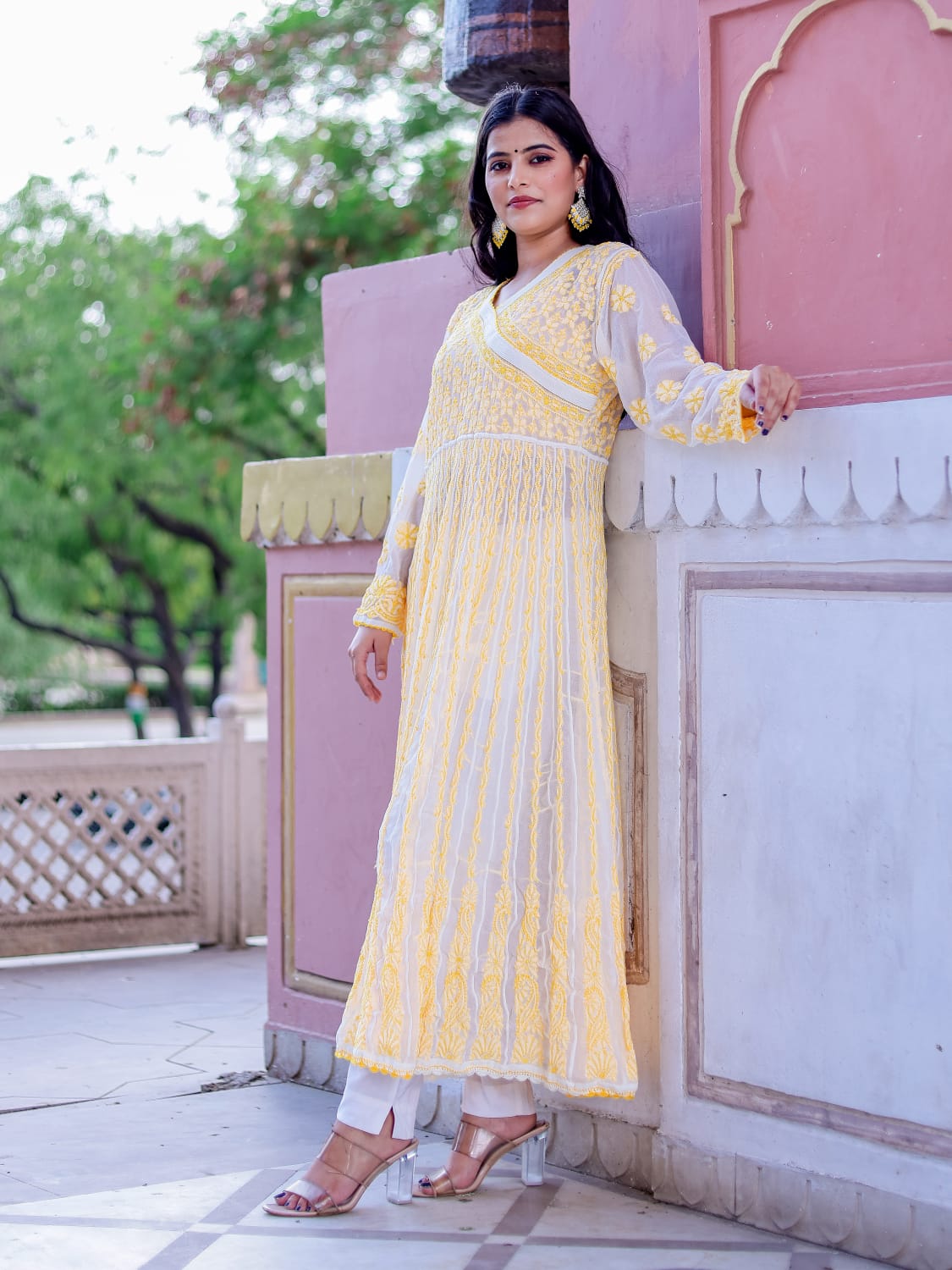Georgette Angarkha style all over embroidered