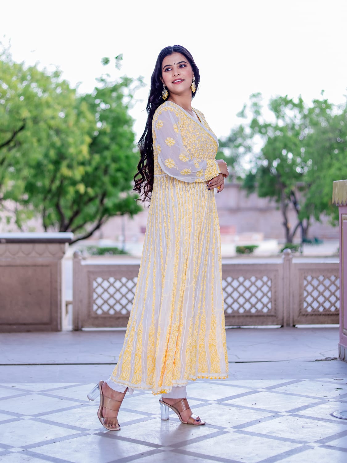 Georgette Angarkha style all over embroidered