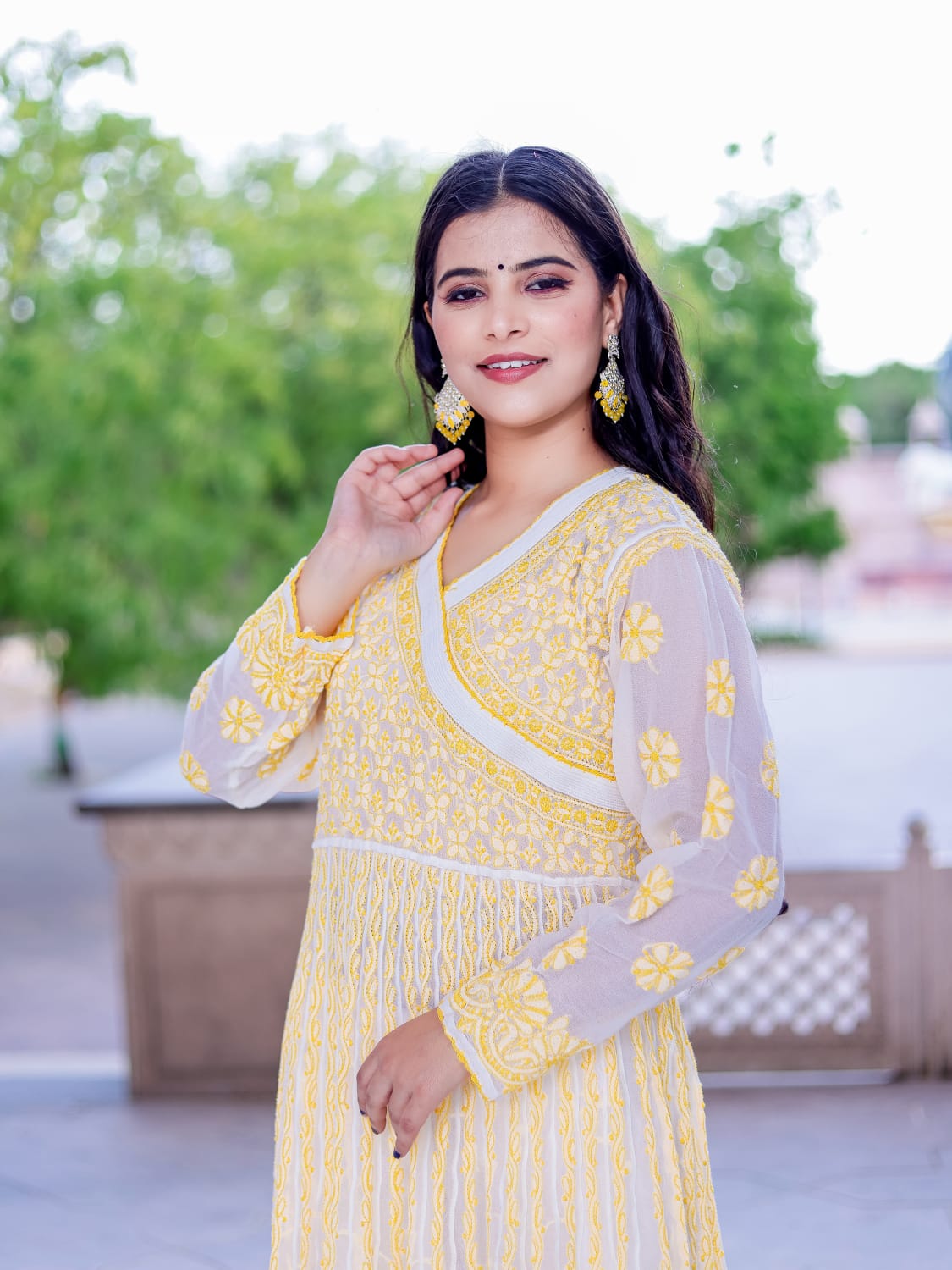 Georgette Angarkha style all over embroidered