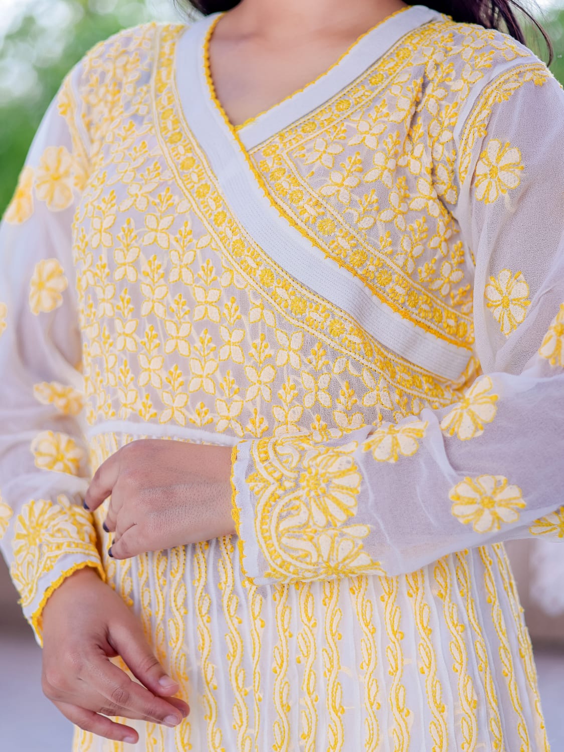 Georgette Angarkha style all over embroidered