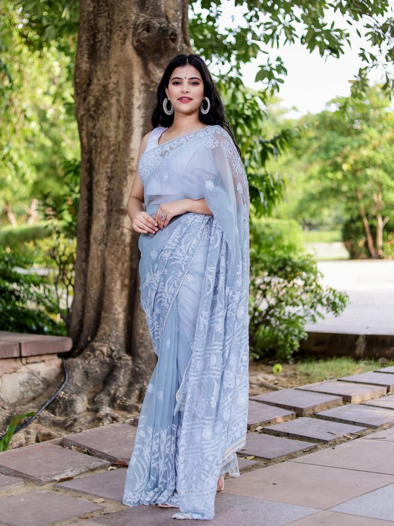 Georgette Heavy saree with Mukaish