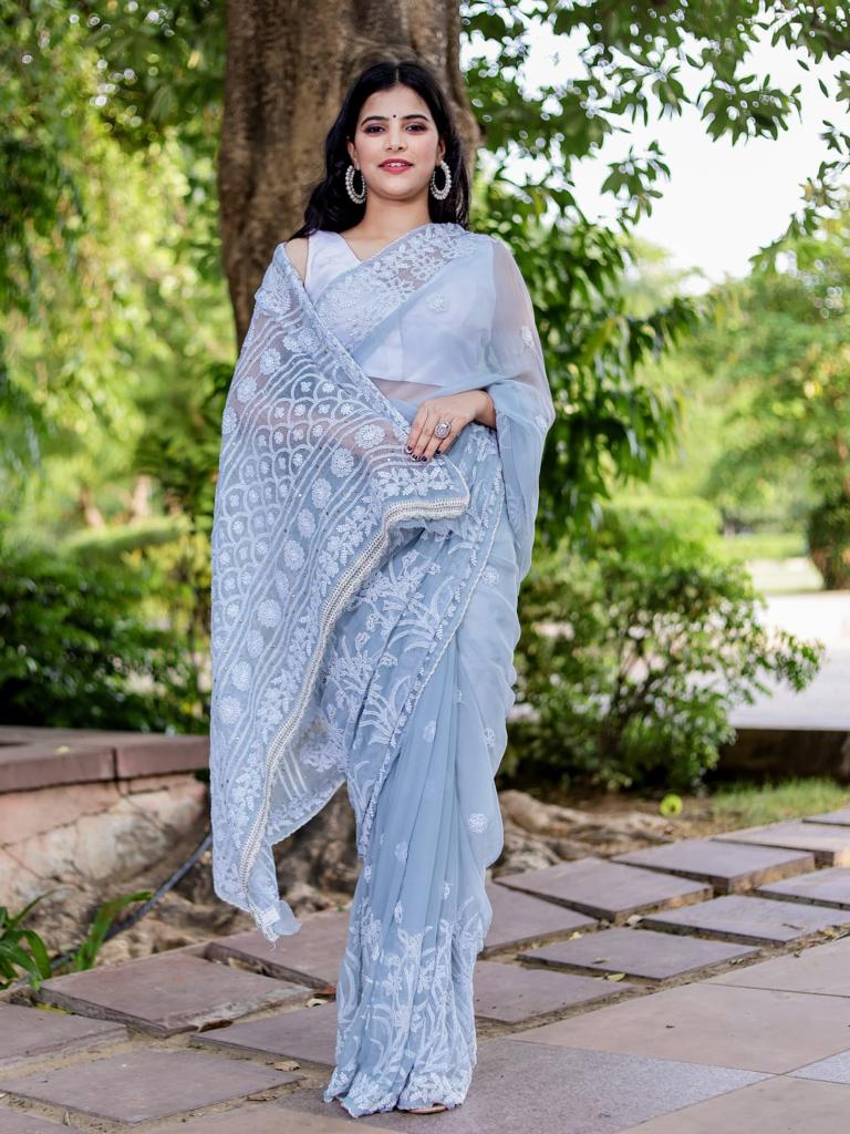 Georgette Heavy saree with Mukaish