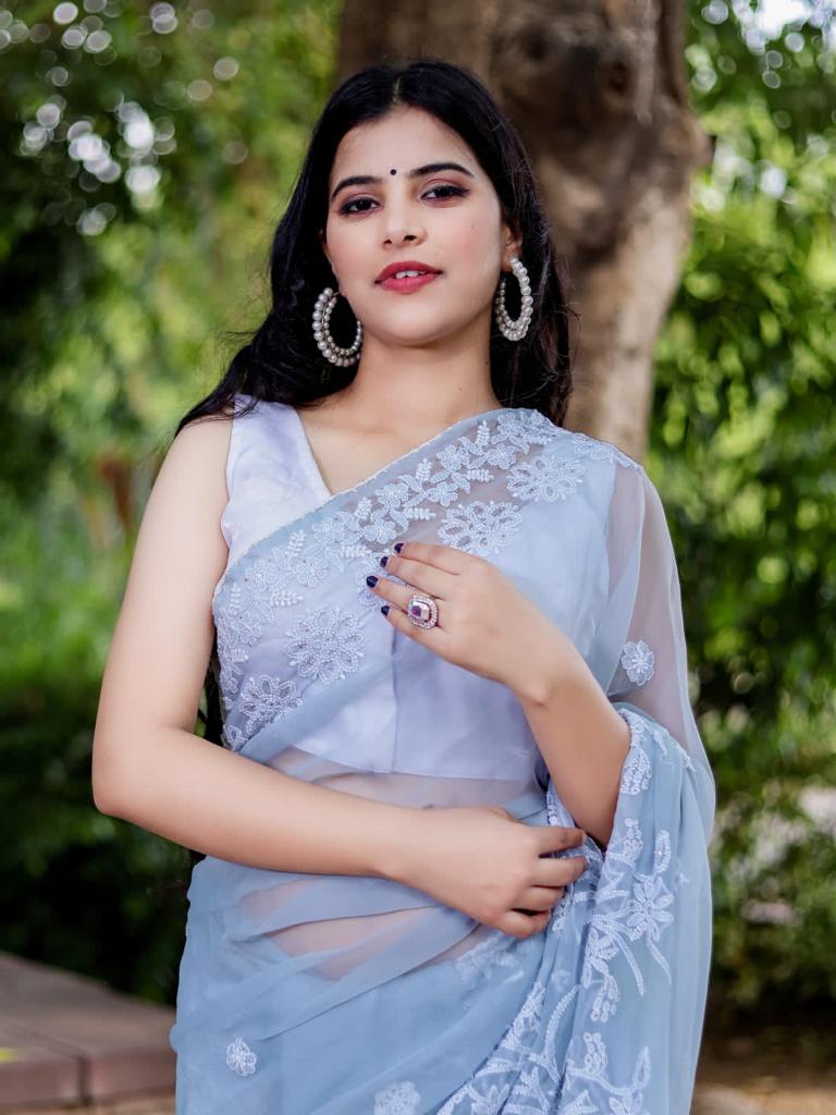 Georgette Heavy saree with Mukaish