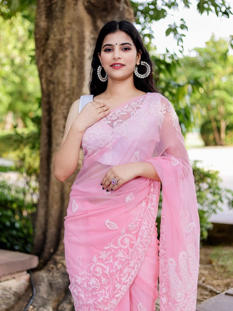 Georgette Saree with Mukaish