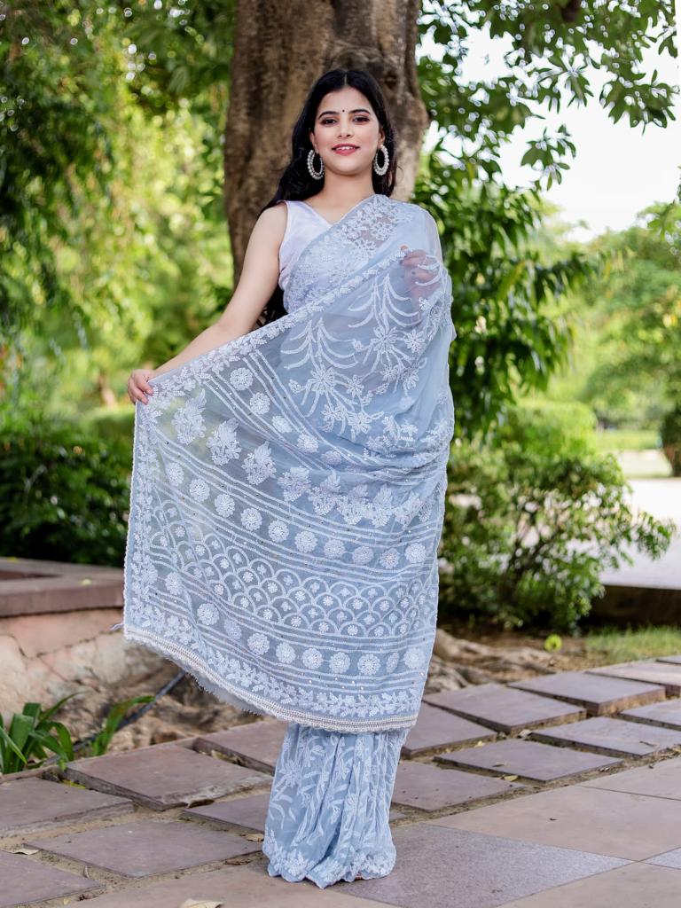 Georgette Heavy saree with Mukaish