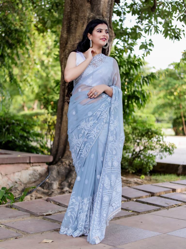 Georgette Heavy saree with Mukaish