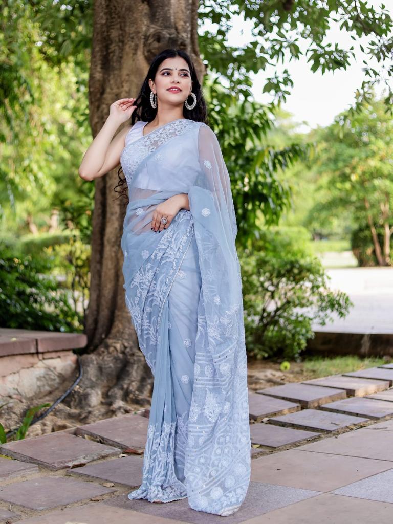 Georgette Heavy saree with Mukaish