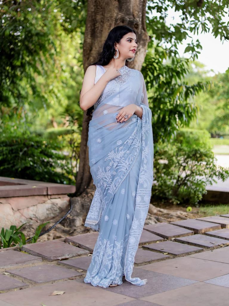 Georgette Heavy saree with Mukaish