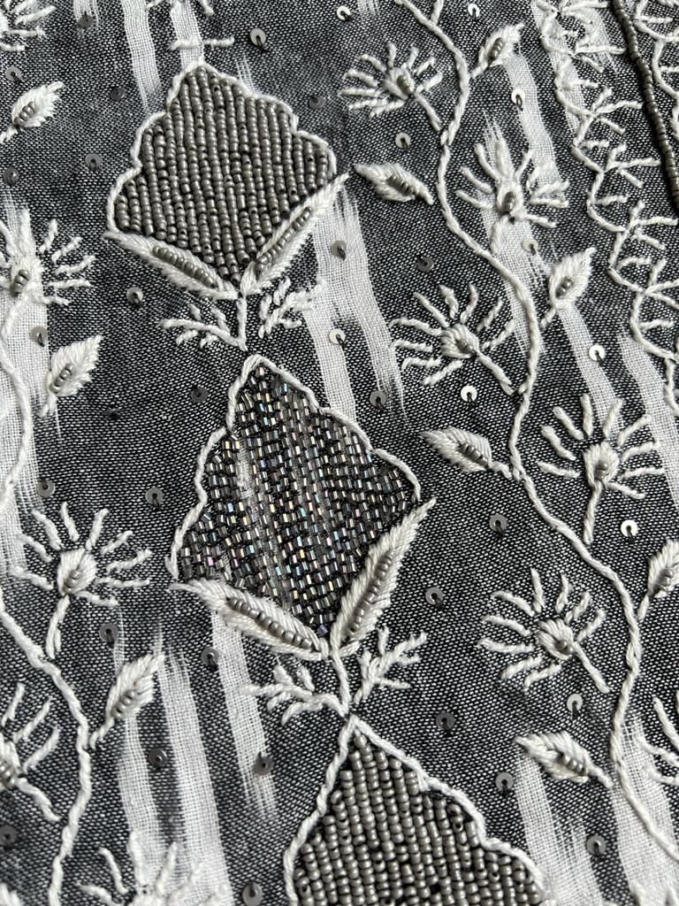 Grey Ikat cotton Set with Add on