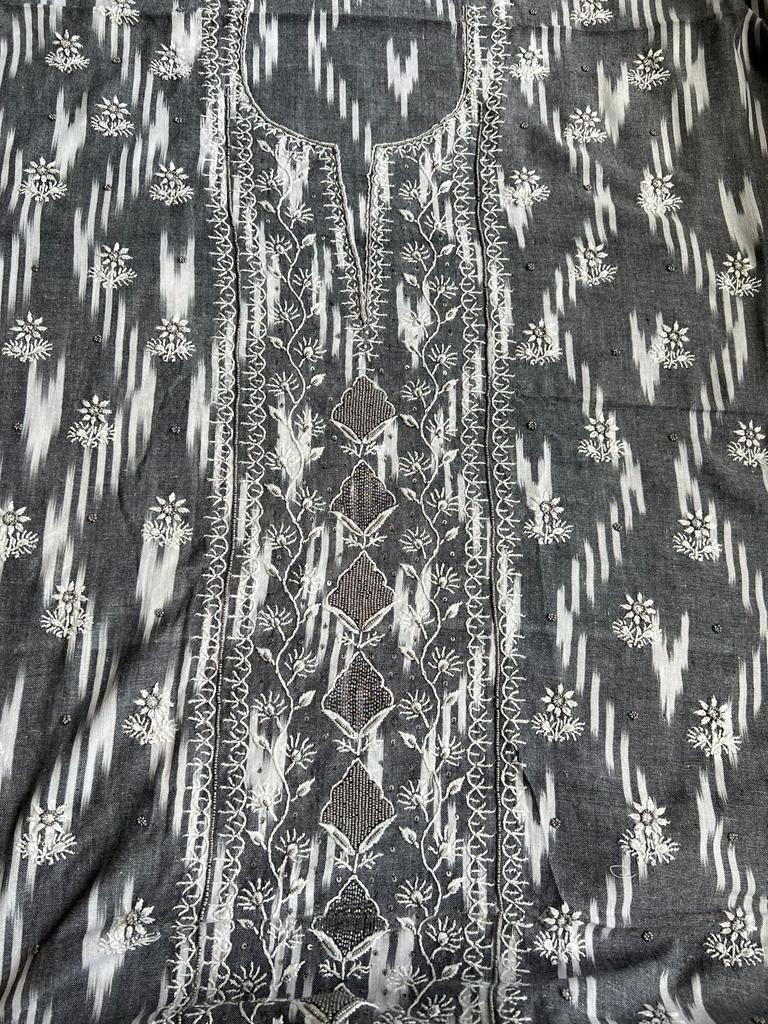Grey Ikat cotton Set with Add on