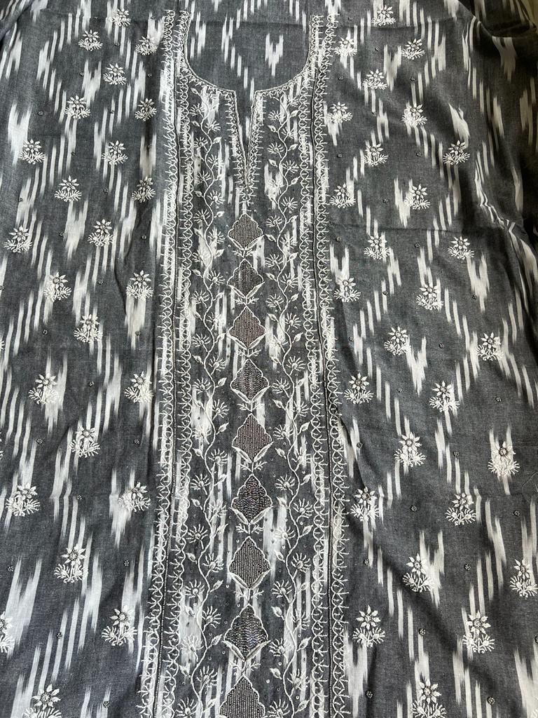 Grey Ikat cotton Set with Add on