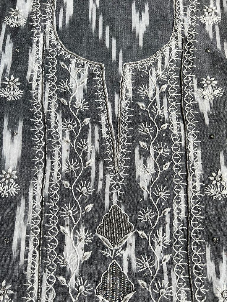 Grey Ikat cotton Set with Add on