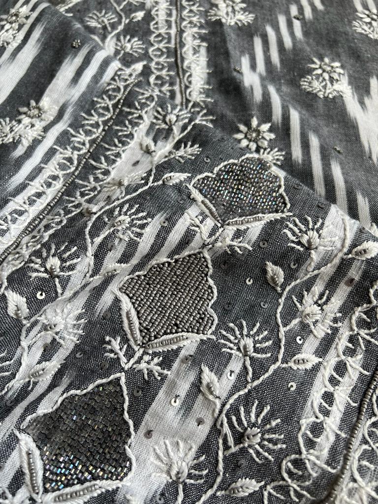 Grey Ikat cotton Set with Add on