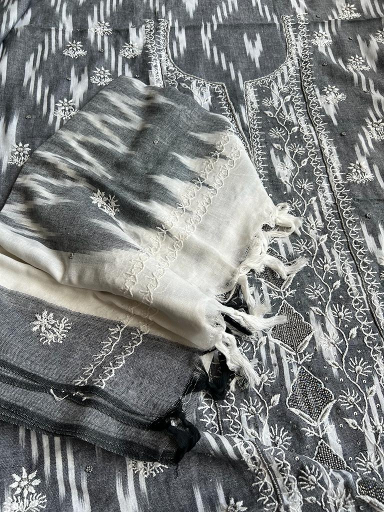 Grey Ikat cotton Set with Add on