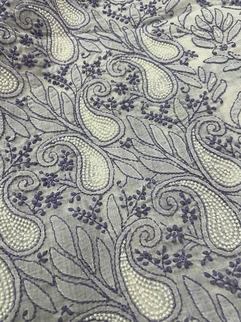 White kurta fabric with pearls