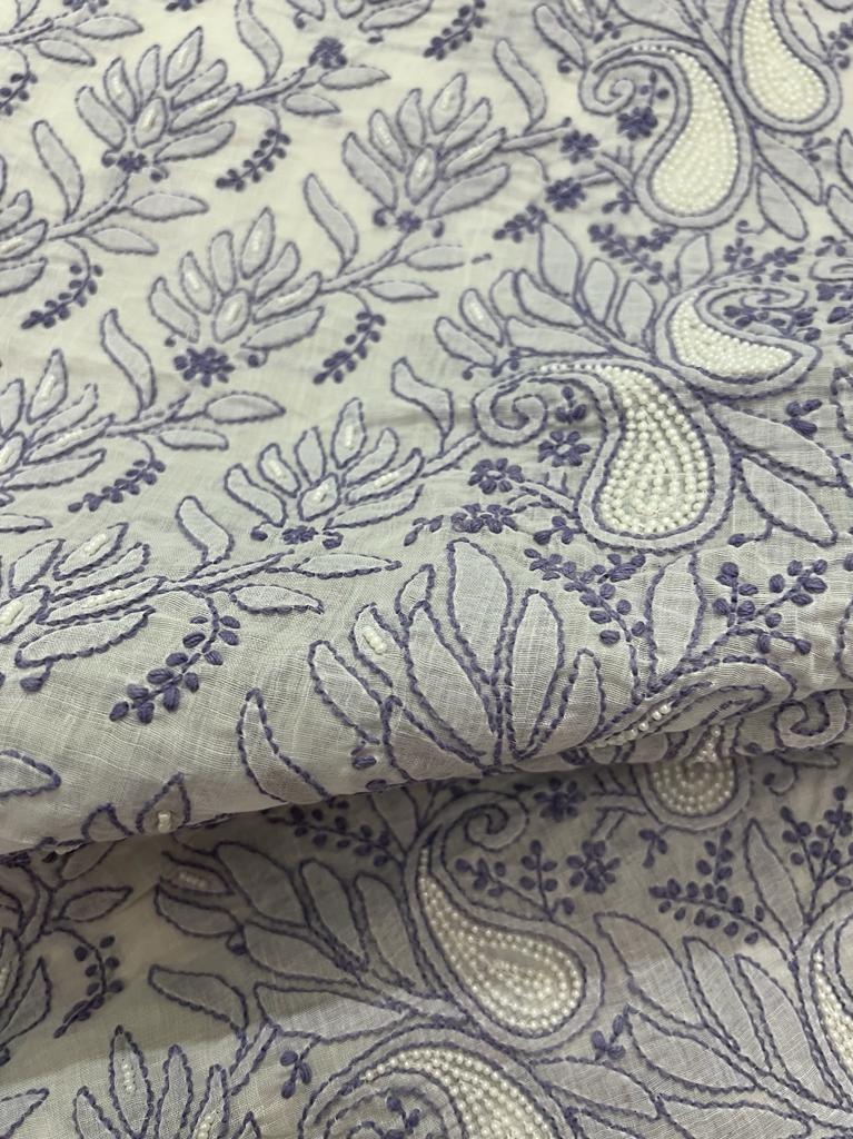 White kurta fabric with pearls