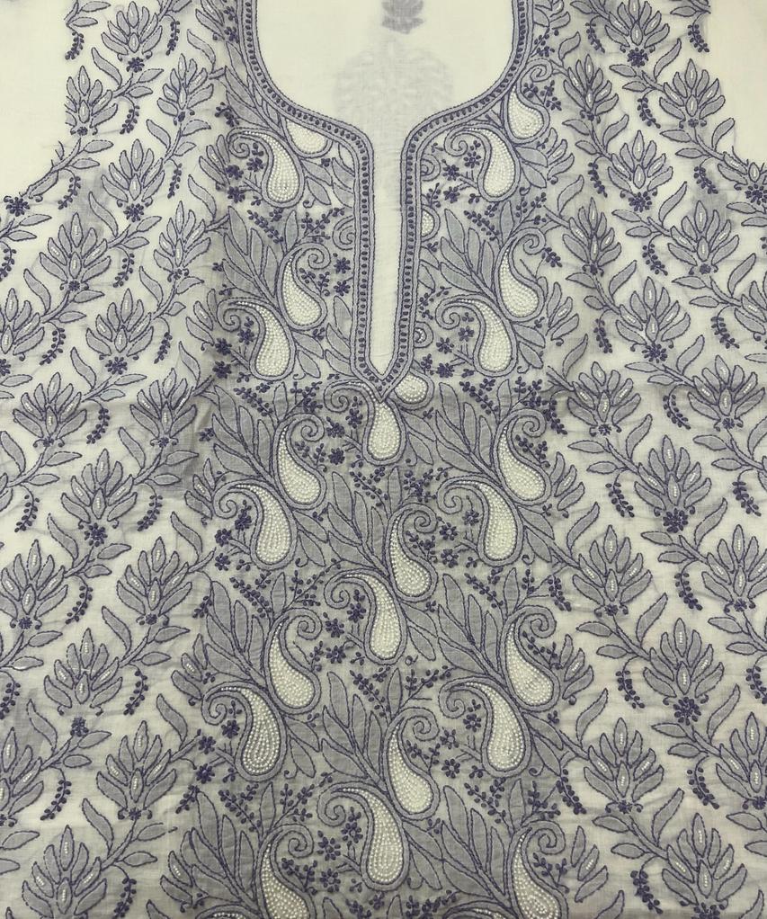 White kurta fabric with pearls