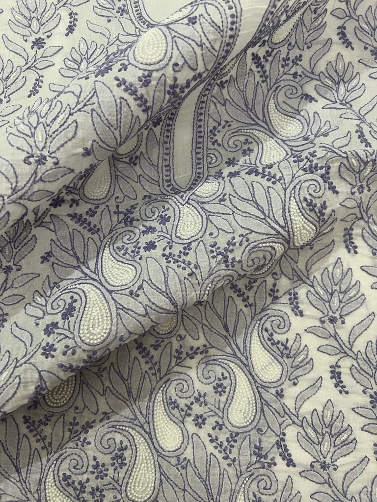 White kurta fabric with pearls