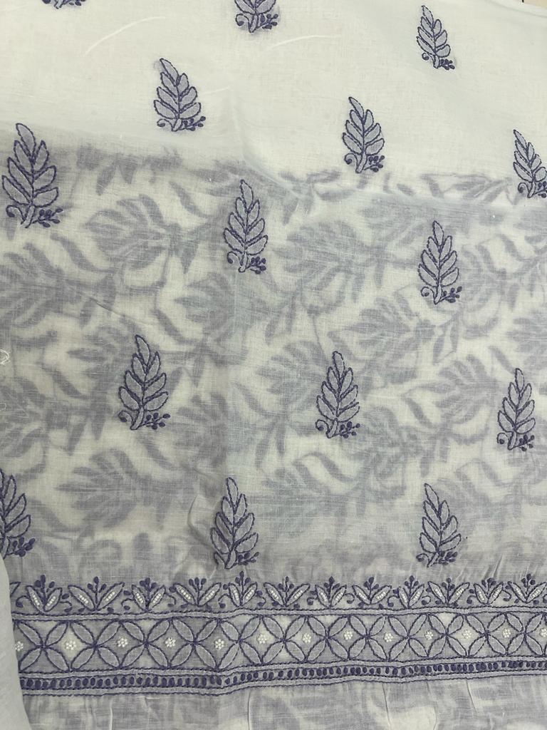 White kurta fabric with pearls