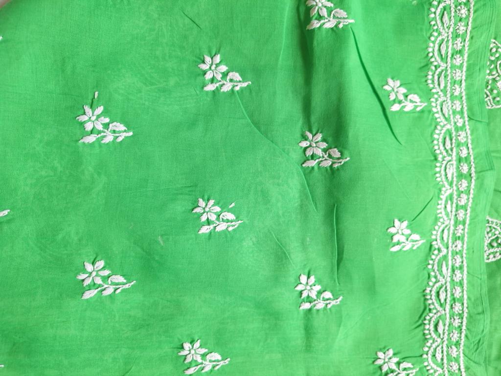 Green Kurta fabric with Doll Motifs