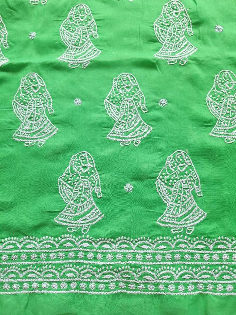 Green Kurta fabric with Doll Motifs