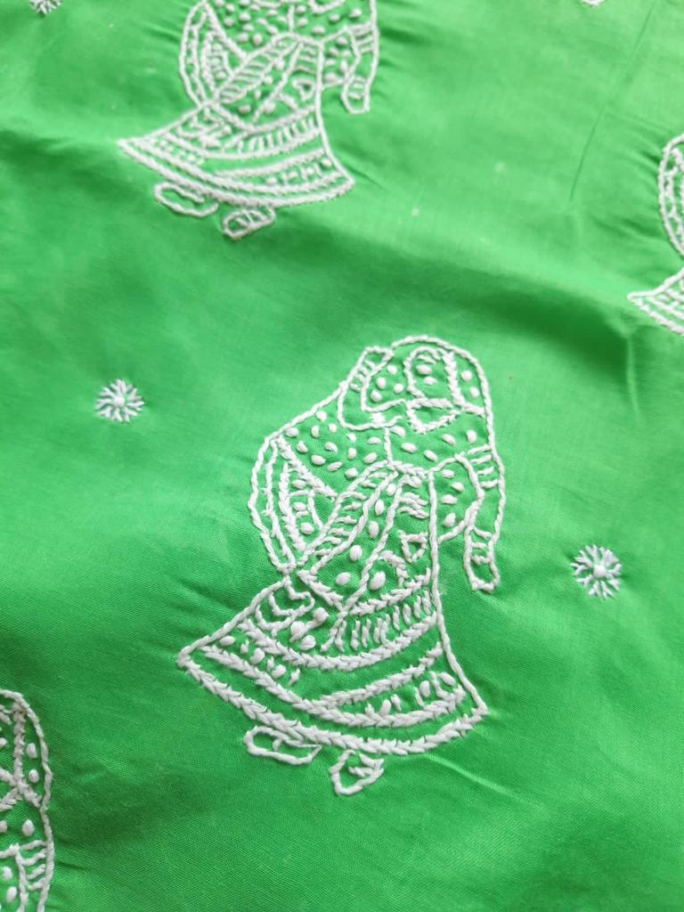 Green Kurta fabric with Doll Motifs