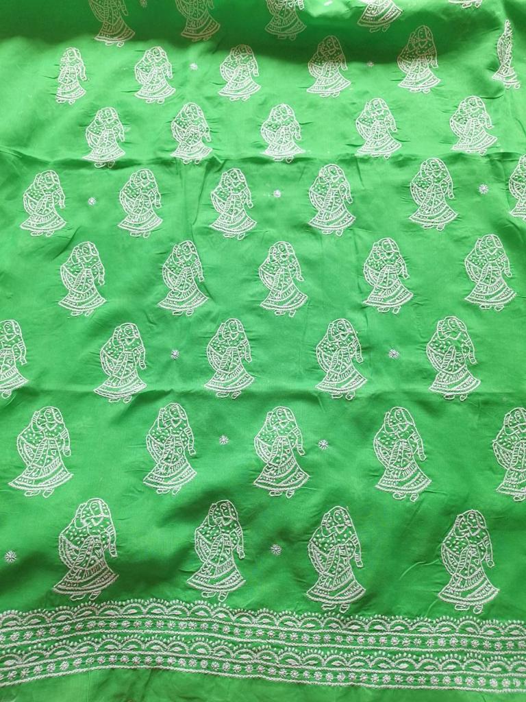 Green Kurta fabric with Doll Motifs
