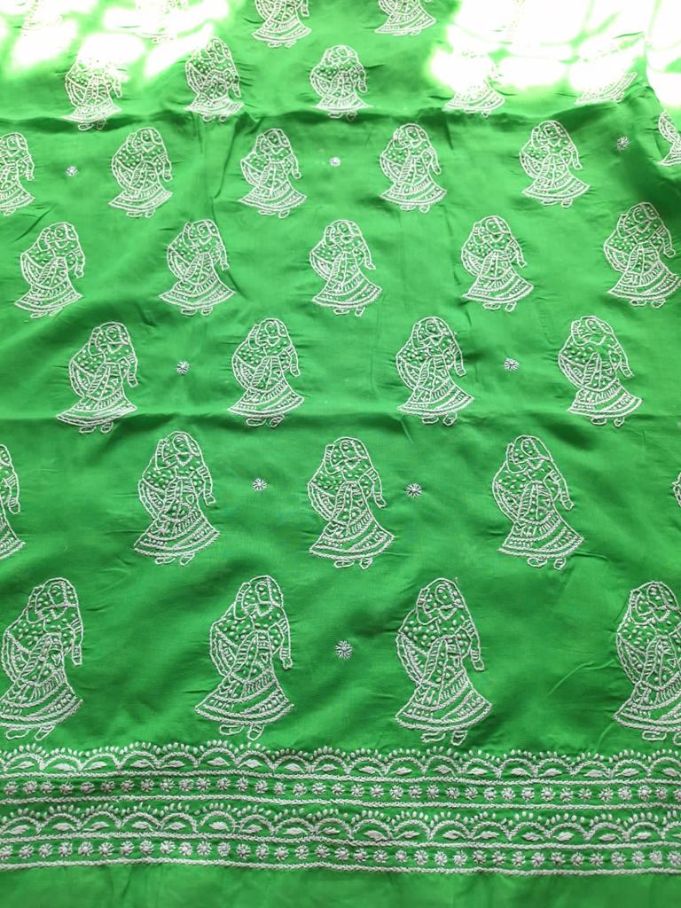 Green Kurta fabric with Doll Motifs
