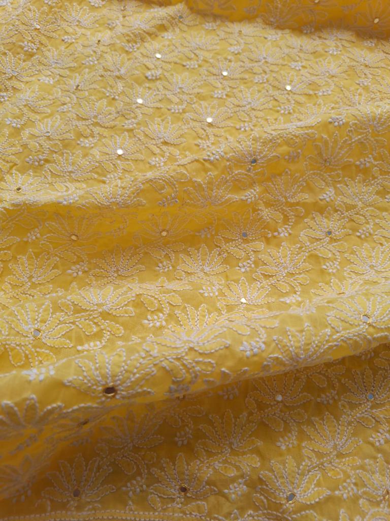 Yellow Jaal kurta with Mirror work