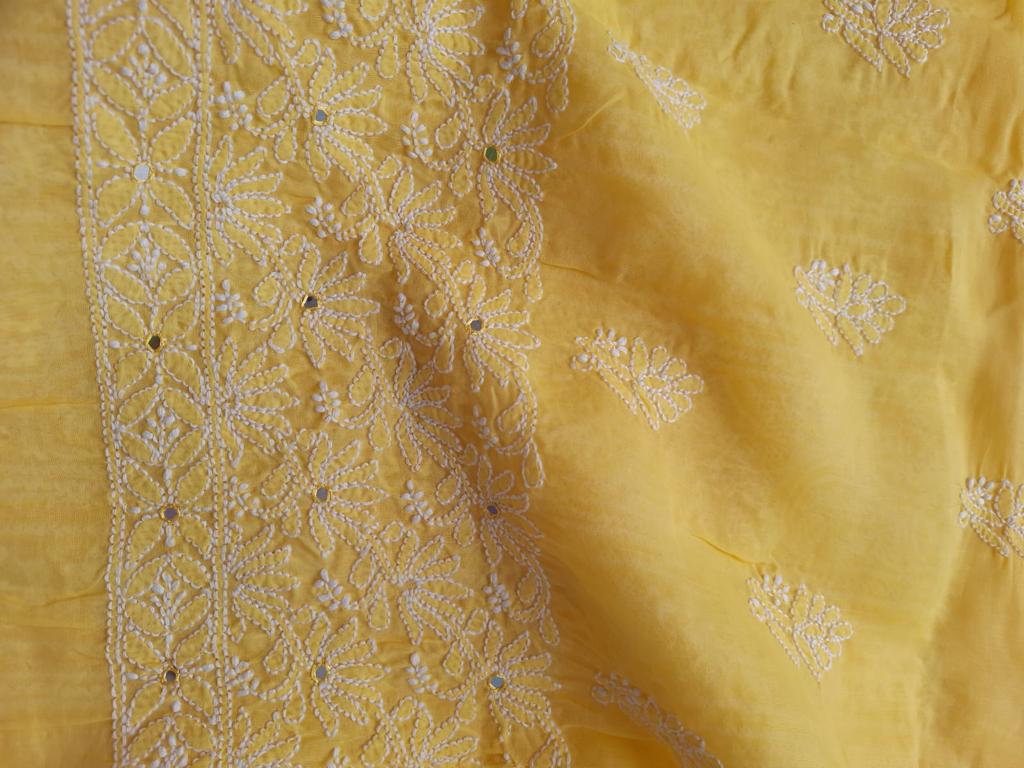 Yellow Jaal kurta with Mirror work