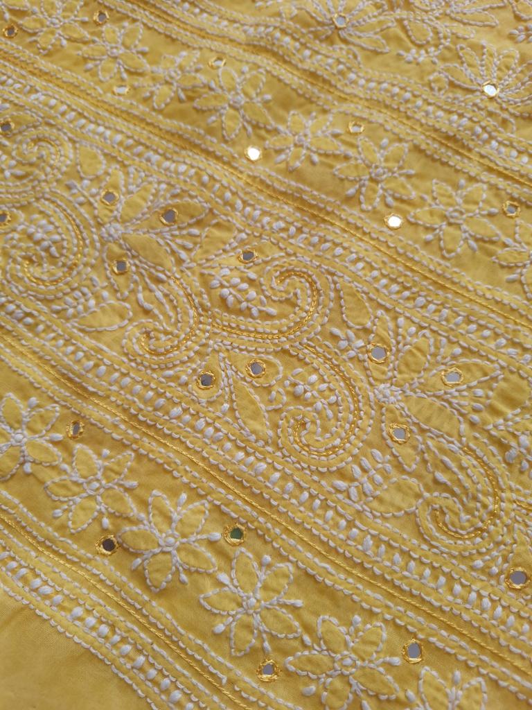 Yellow Jaal kurta with Mirror work