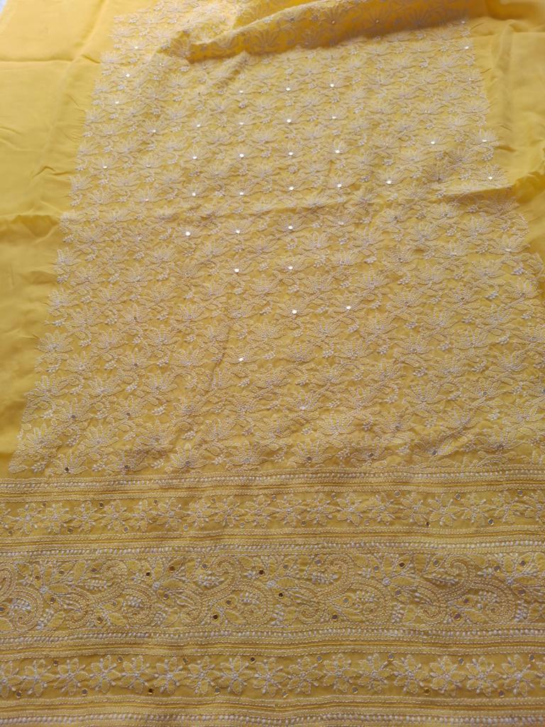 Yellow Jaal kurta with Mirror work