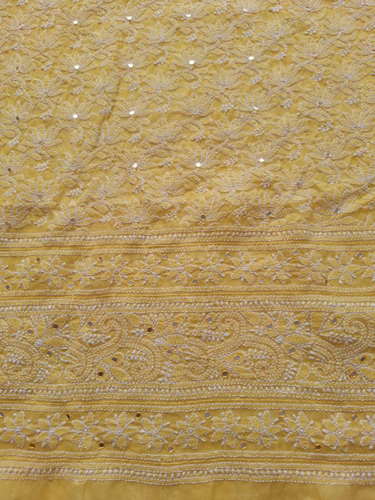 Yellow Jaal kurta with Mirror work