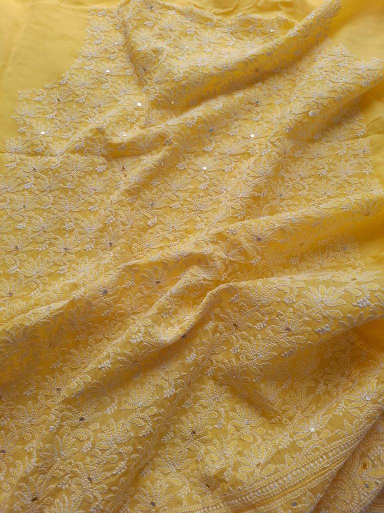 Yellow Jaal kurta with Mirror work