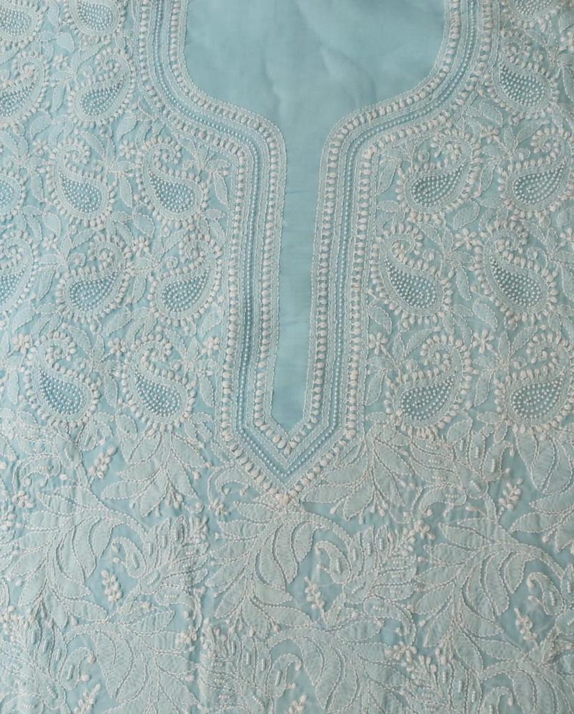 Blue cotton set with Chikankari and Pearl work