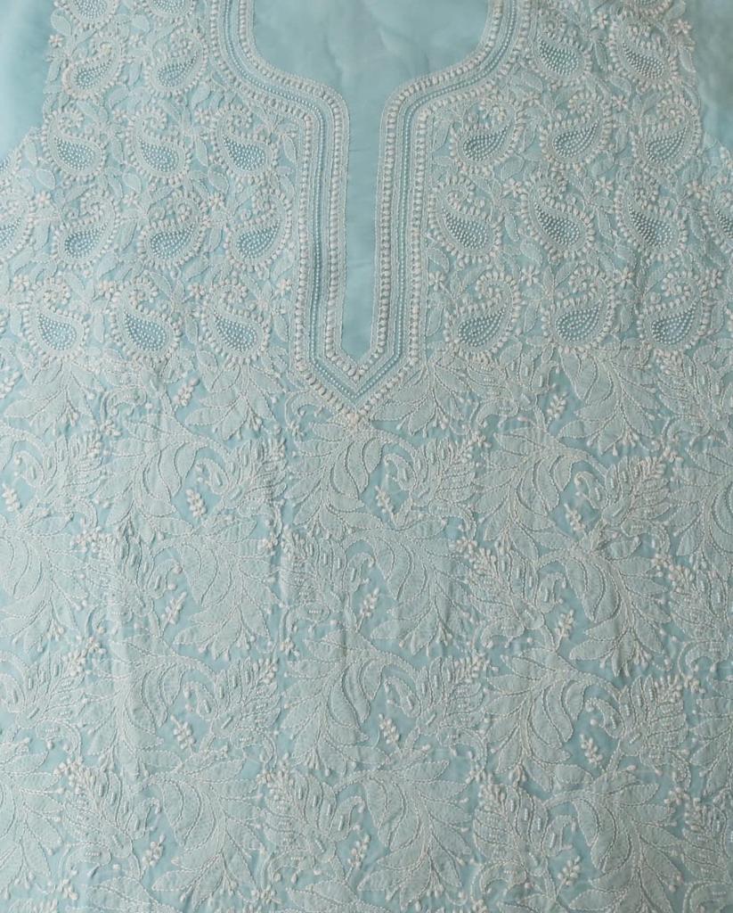 Blue cotton set with Chikankari and Pearl work