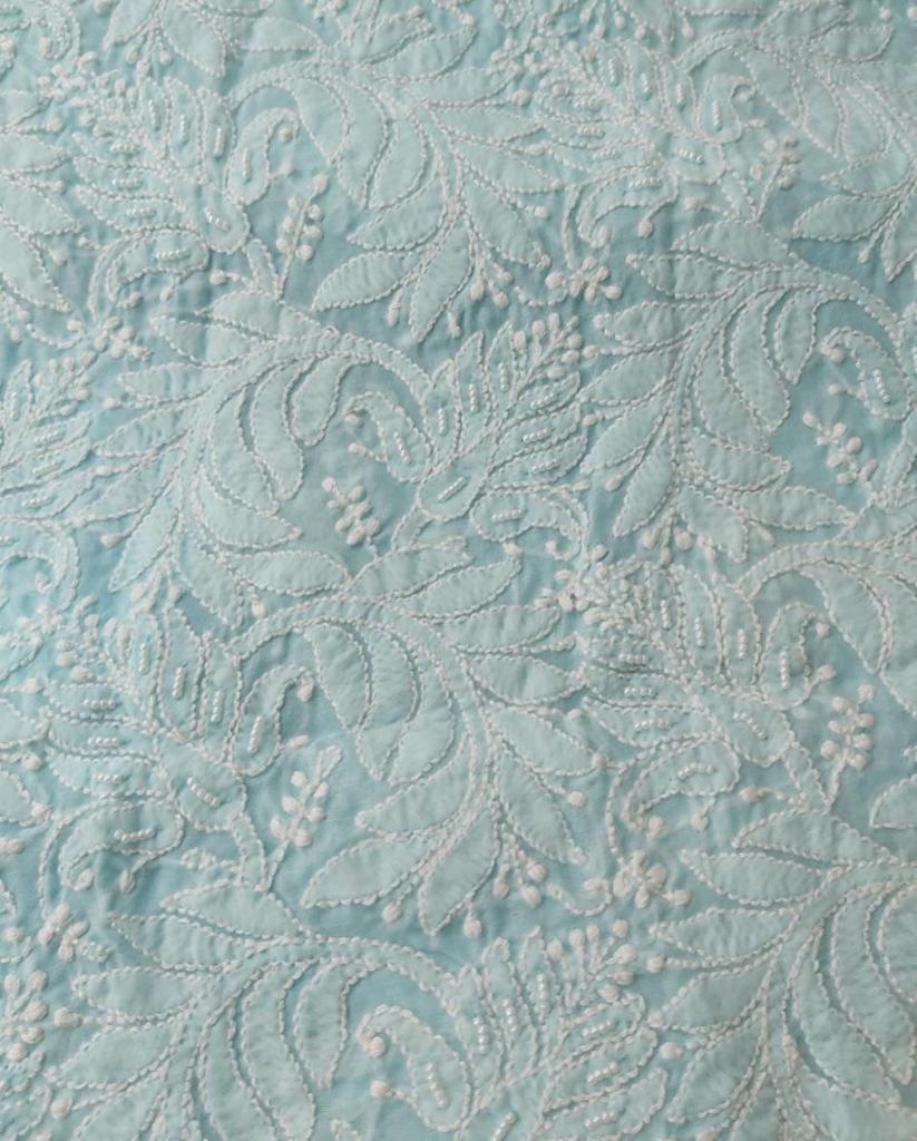 Blue cotton set with Chikankari and Pearl work