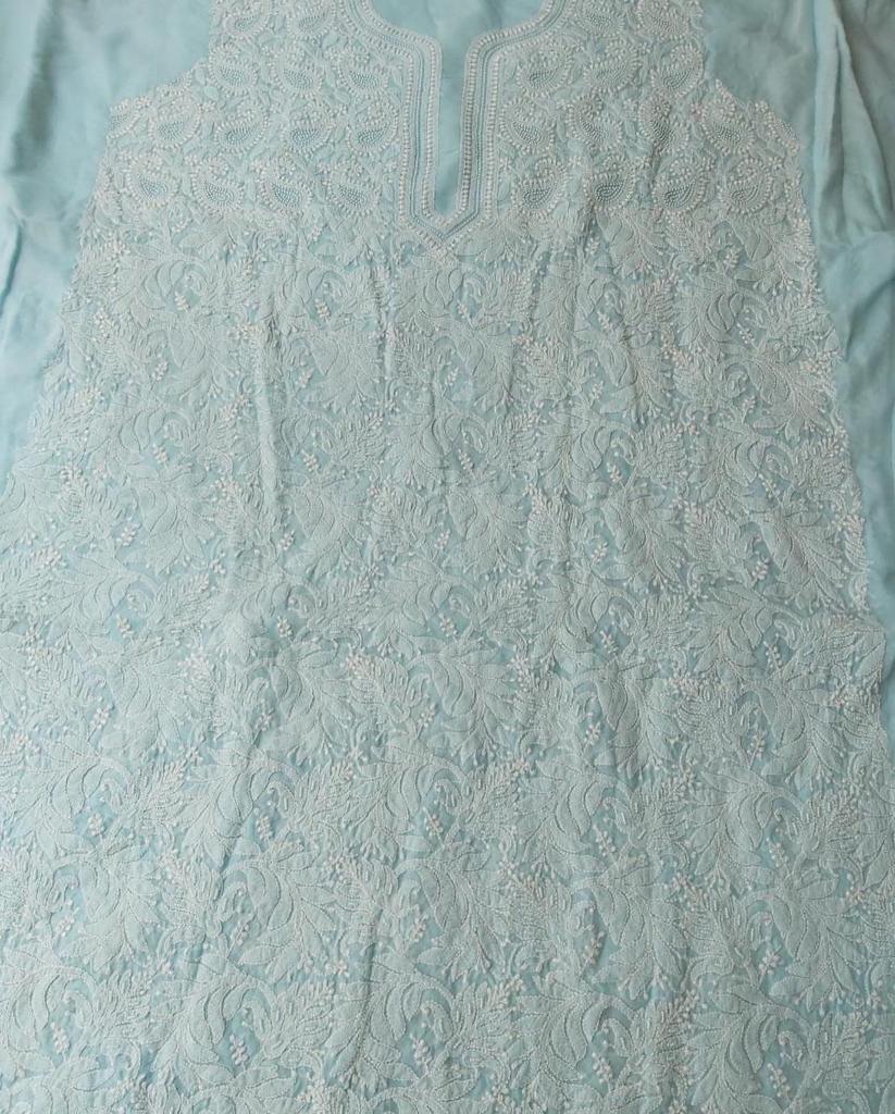 Blue cotton set with Chikankari and Pearl work