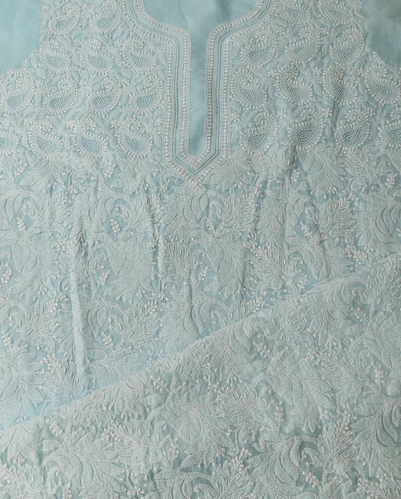 Blue cotton set with Chikankari and Pearl work