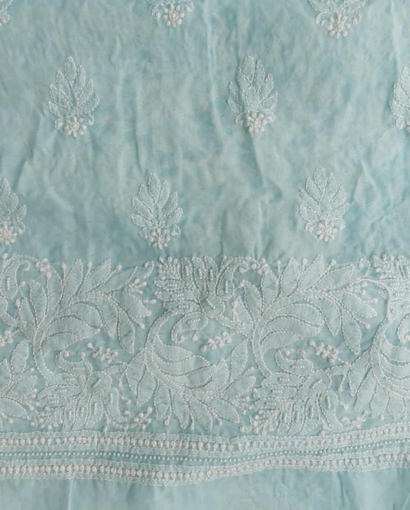 Blue cotton set with Chikankari and Pearl work