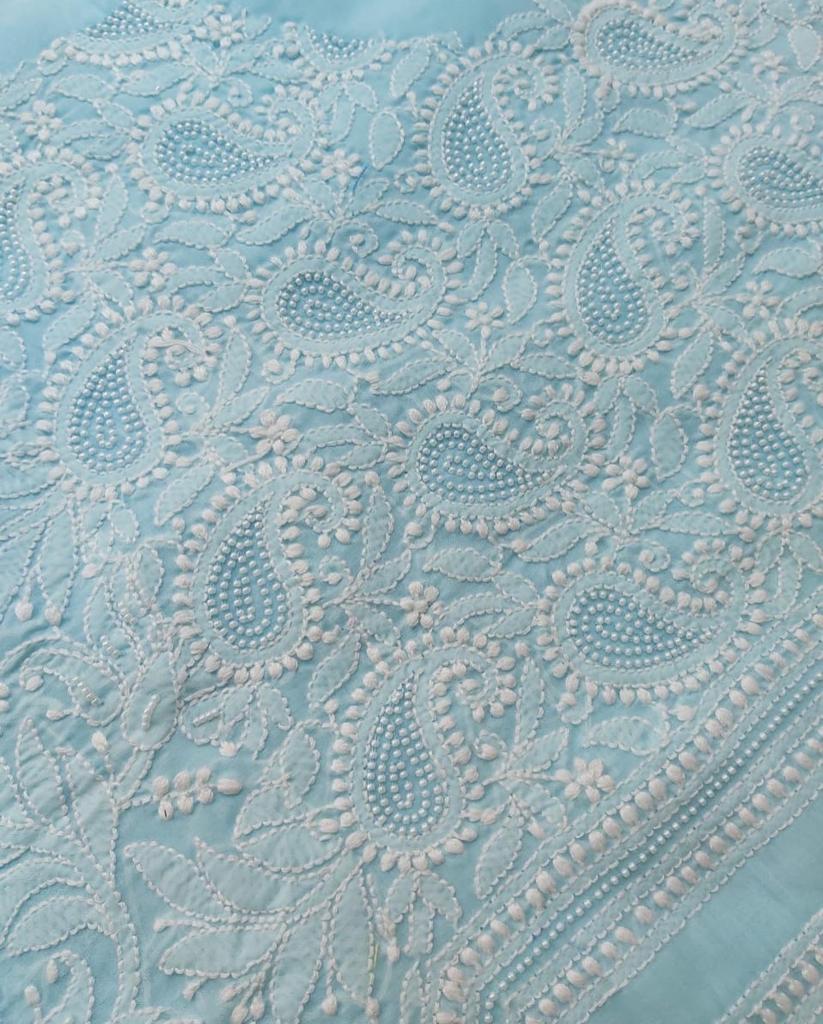 Blue cotton set with Chikankari and Pearl work