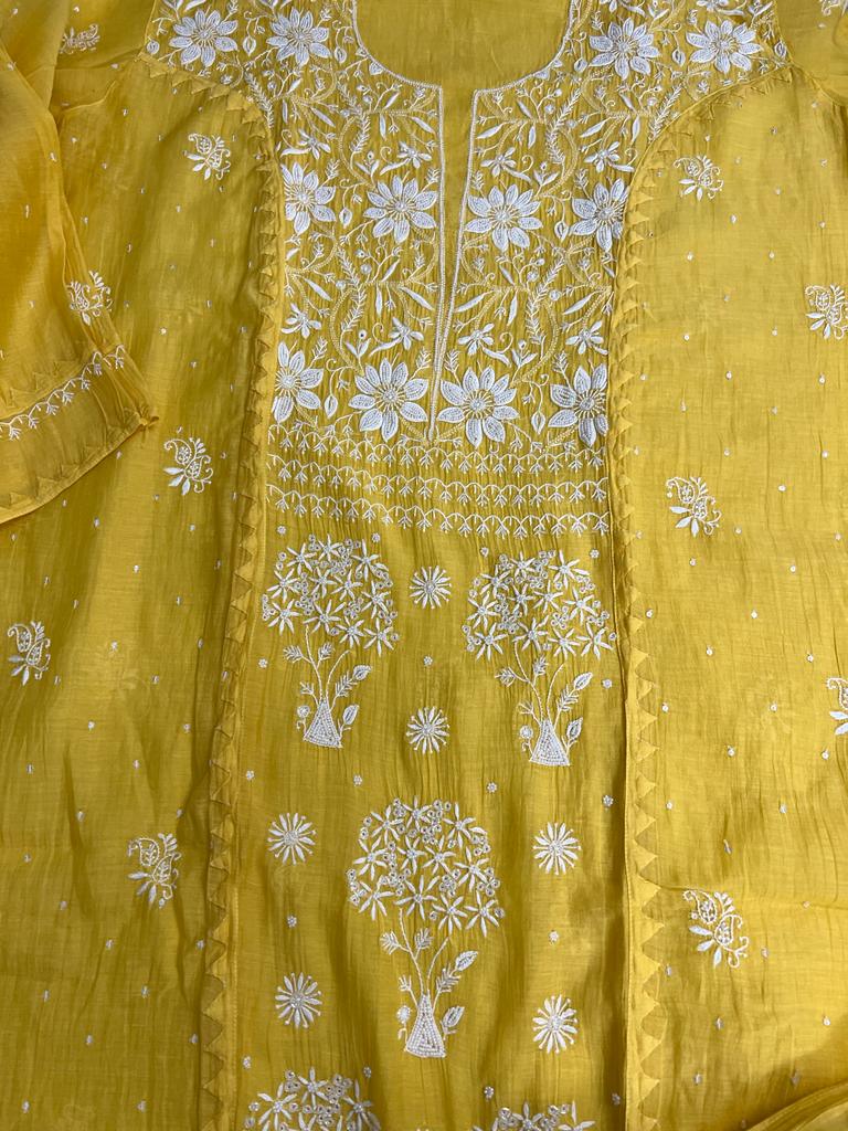 SAHAR Mango yellow Semistiched Kurta and dupatta