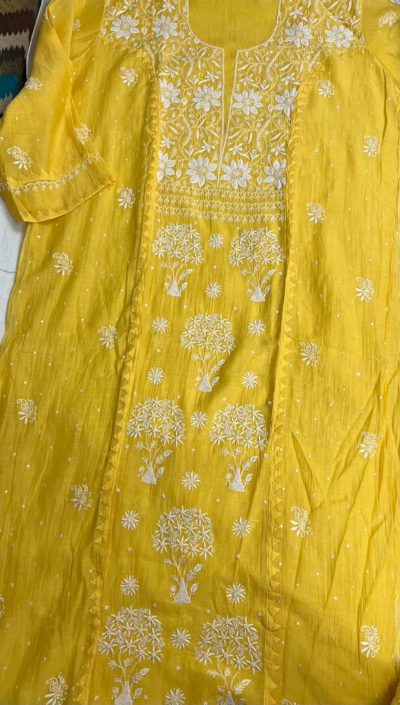 SAHAR Mango yellow Semistiched Kurta and dupatta