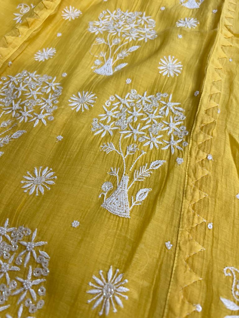 SAHAR Mango yellow Semistiched Kurta and dupatta