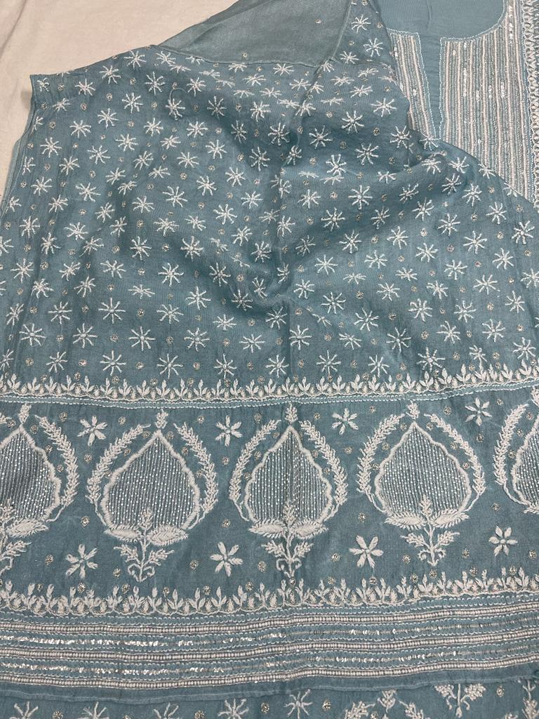 SITAARA Silver Tissue Chanderi Kurta dupatta with heavy Add on