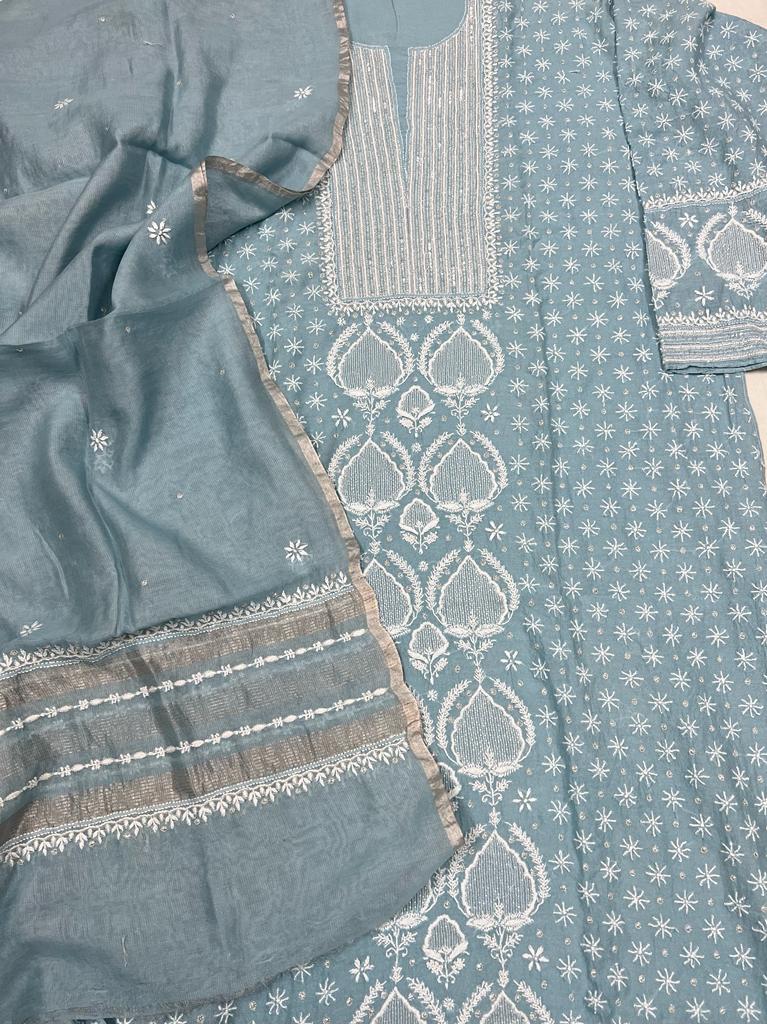 SITAARA Silver Tissue Chanderi Kurta dupatta with heavy Add on