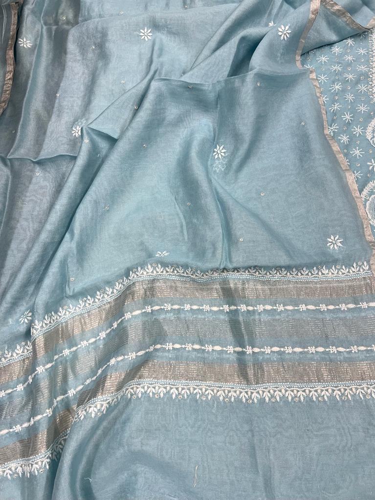 SITAARA Silver Tissue Chanderi Kurta dupatta with heavy Add on