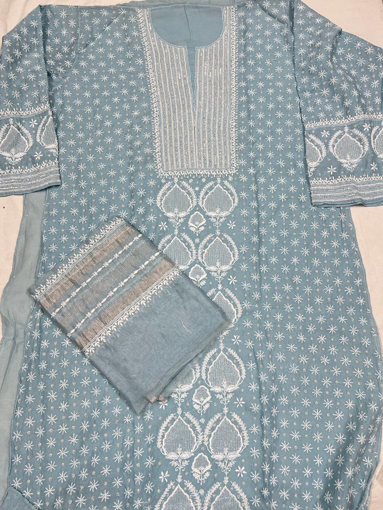 SITAARA Silver Tissue Chanderi Kurta dupatta with heavy Add on