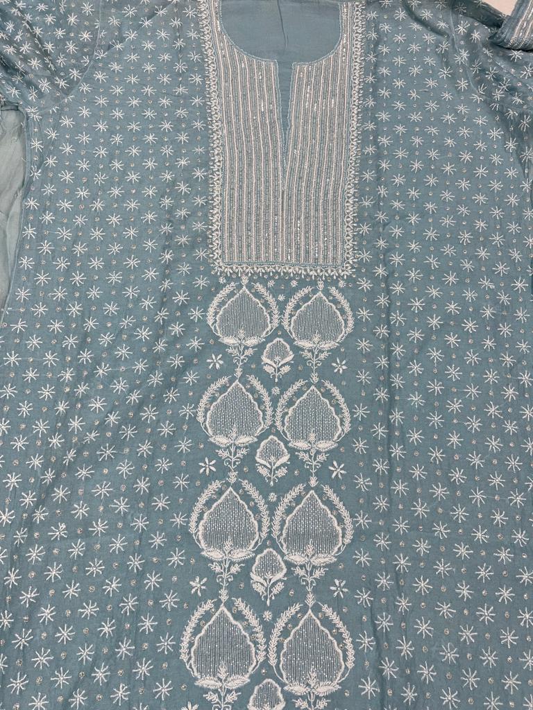 SITAARA Silver Tissue Chanderi Kurta dupatta with heavy Add on